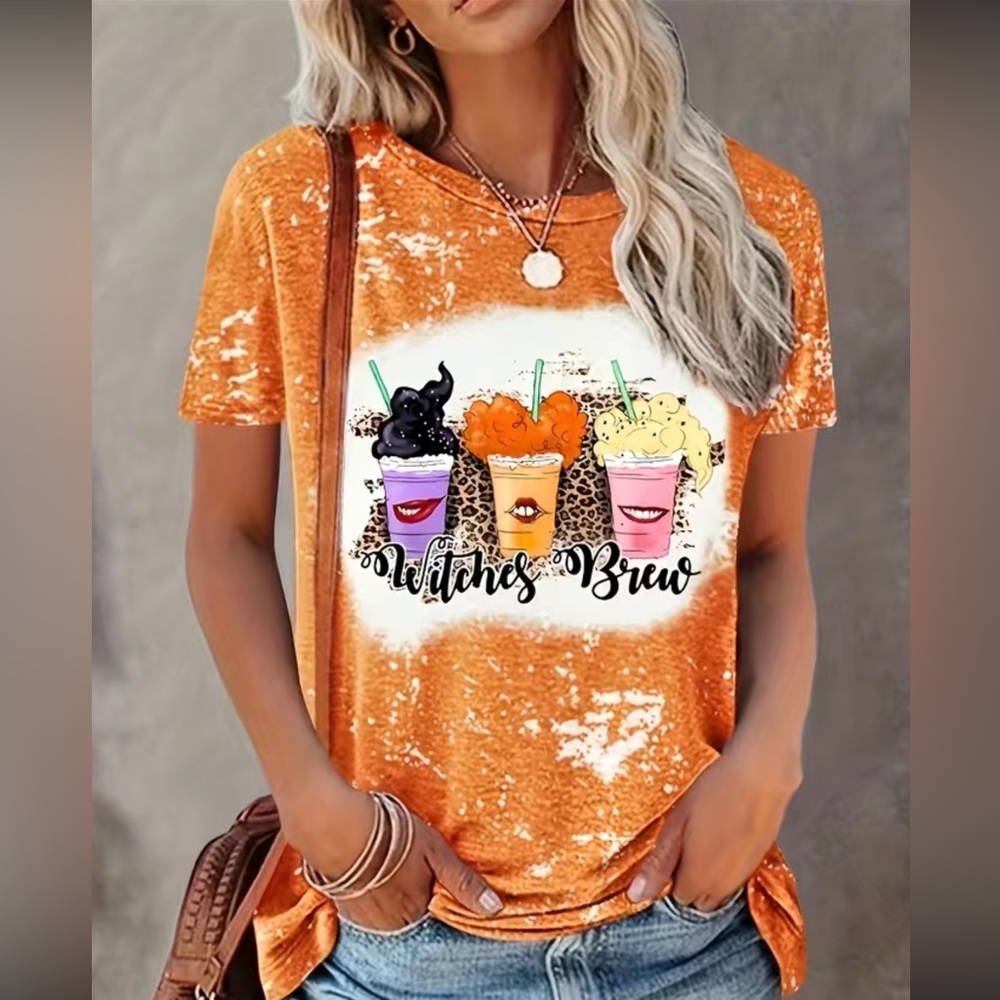 Hocus Pocus Witches Brew Orange Graphic Tee Women's XL
